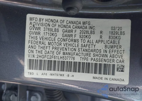 2020 Honda Civic Lx from USA, damaged, VIN 2HGFC2F61LH537776
